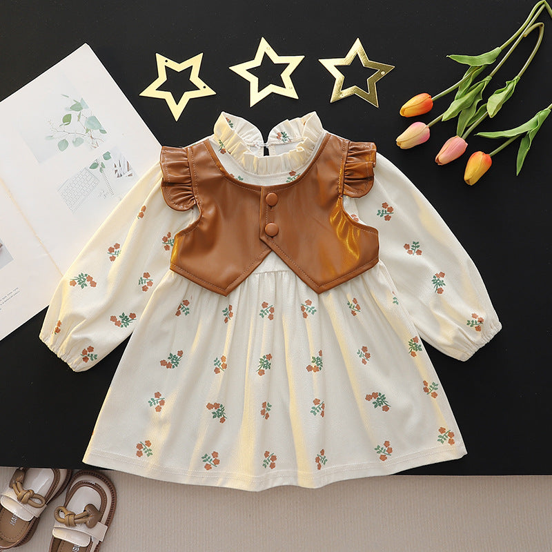 Tan Leather Vest & Floral Frock – TYM-CXM-088