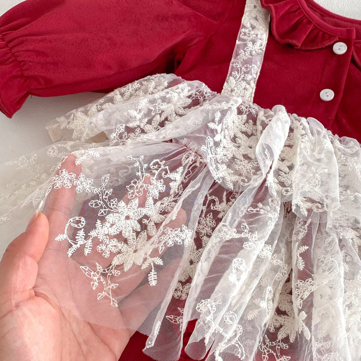 Red Velvet Lace Pinafore Romper – TYM-FCN-004