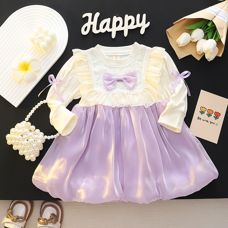 Cream & Lilac Lace Bib Shimmer Frock – TYM-CXM-092
