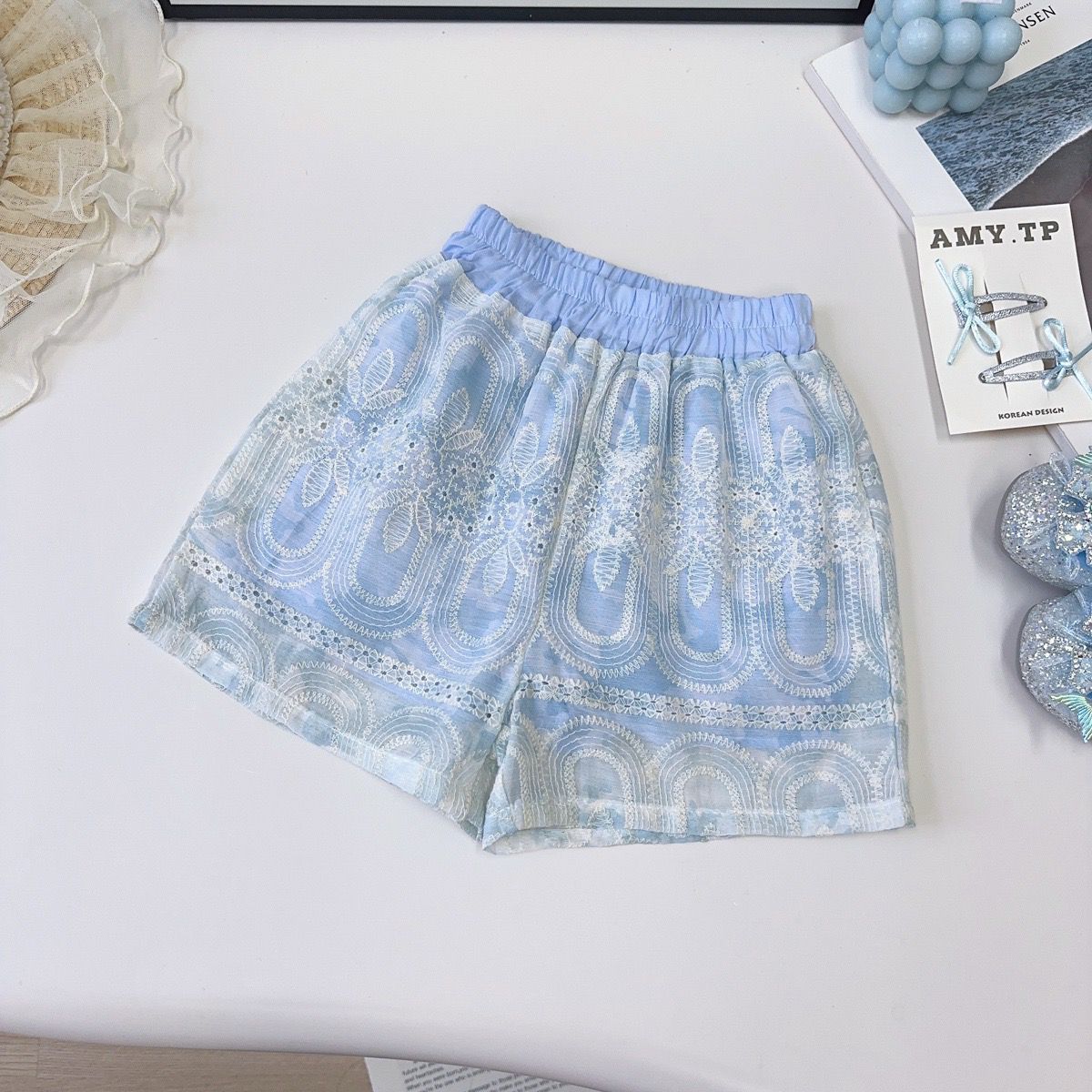Blue Embroidered Frock with White Sheer Overlay – TYM-YWL-011