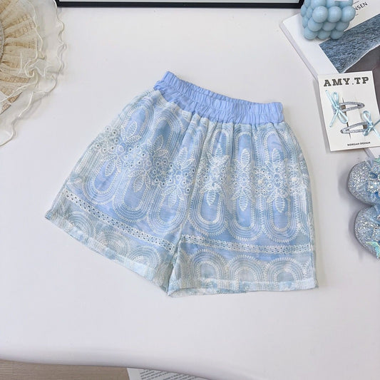 Blue Embroidered Frock with White Sheer Overlay – TYM-YWL-011