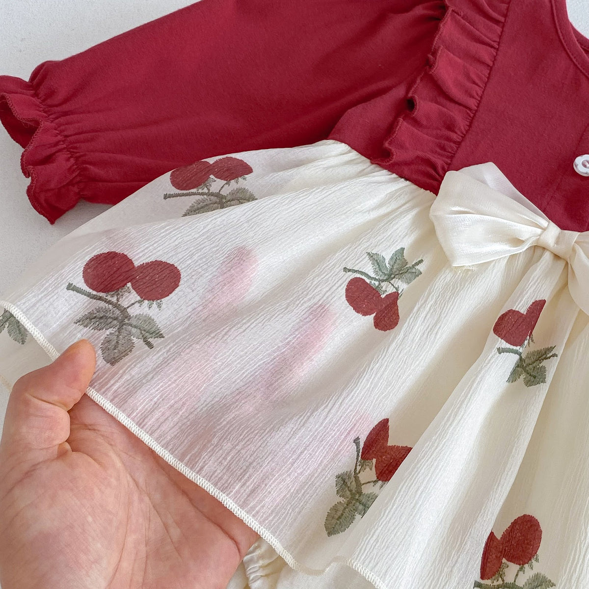 Red Cherry Print Bow Skirted Romper – TYM-FCN-015
