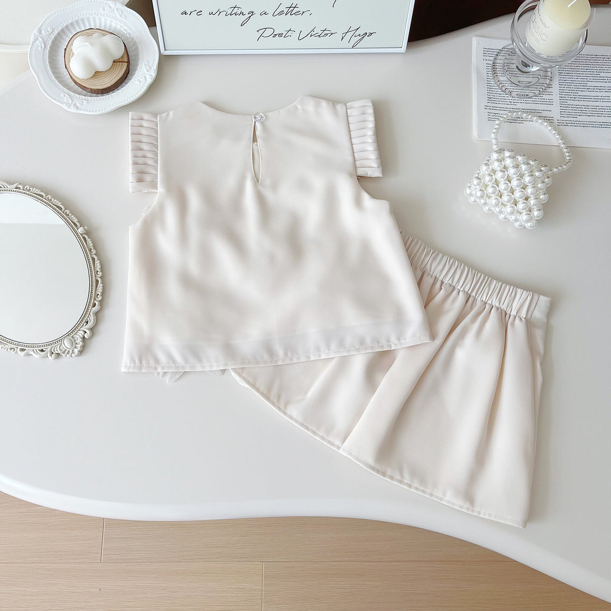 Cream 3D Pearl Flower Top and Skirt Set – TYM-YWL-026