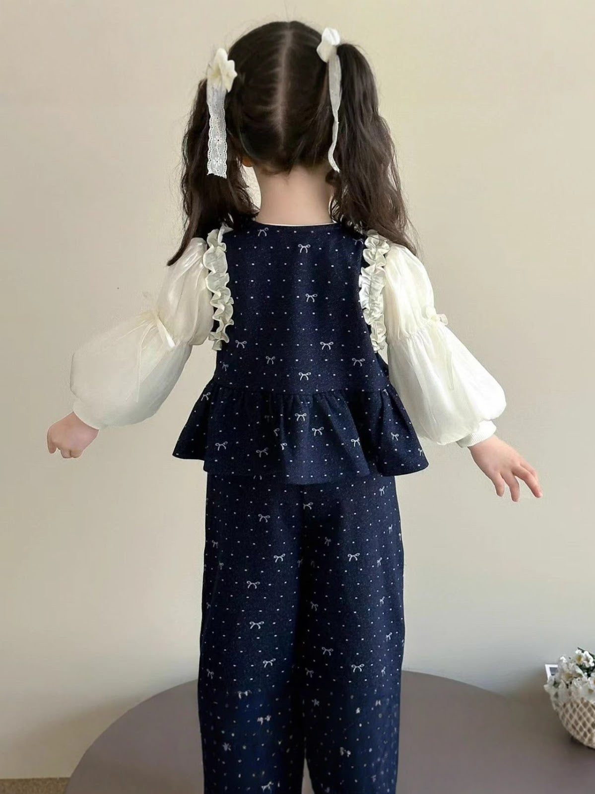 Navy Bow Print Vest & Pants Set – TYM-CXM-030