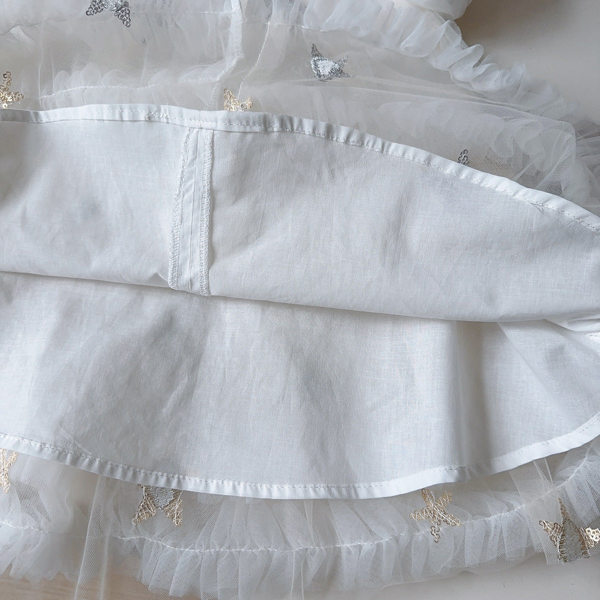 White Silver Star Tulle Ruffle Party Frock – TYM-YWL-040