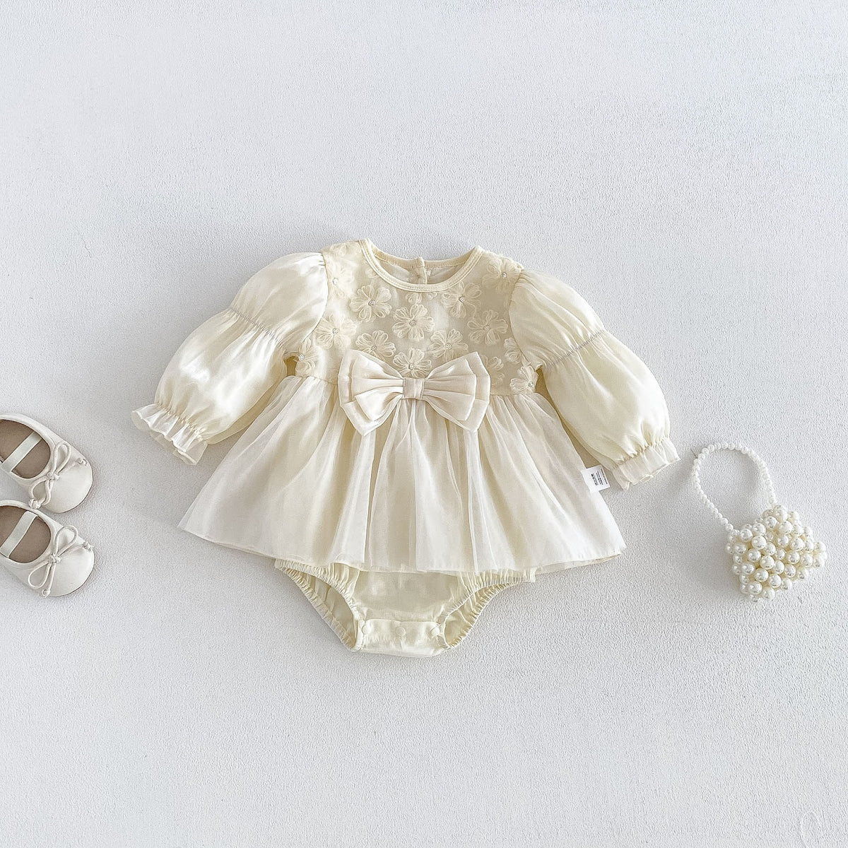 Apricot 3D Flower Bow Skirted Romper – TYM-FCN-012
