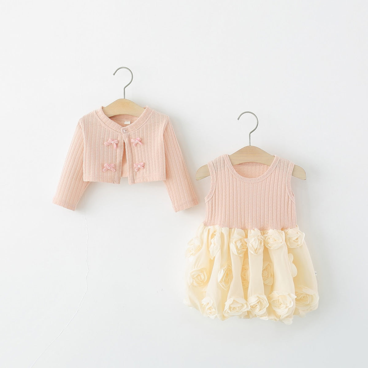 Peach Rosette Frock with Bow Cardigan Set – TYM-WZX-063