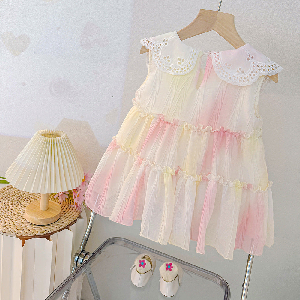 Pink Ombré Eyelet Collar Frock – TYM-CXM-021