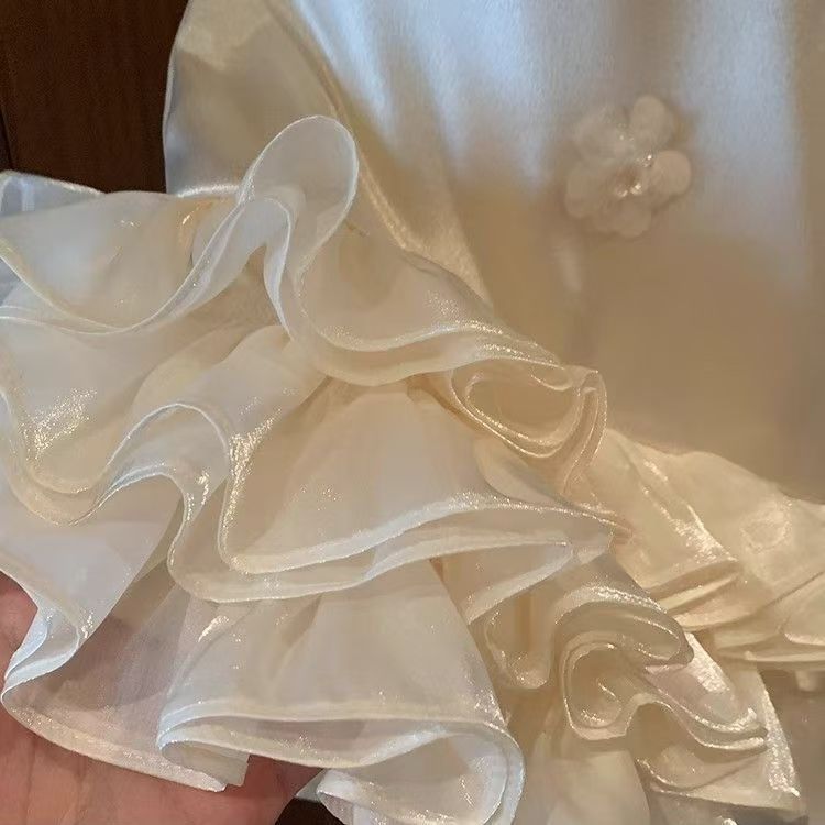 Ivory Satin Flower Collar Frock – TYM-CXM-008
