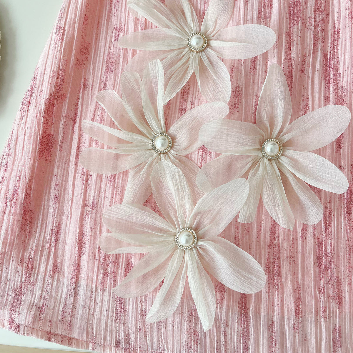 Pink Pleated 3D Pearl Flower A-Line Dress – TYM-YWL-045