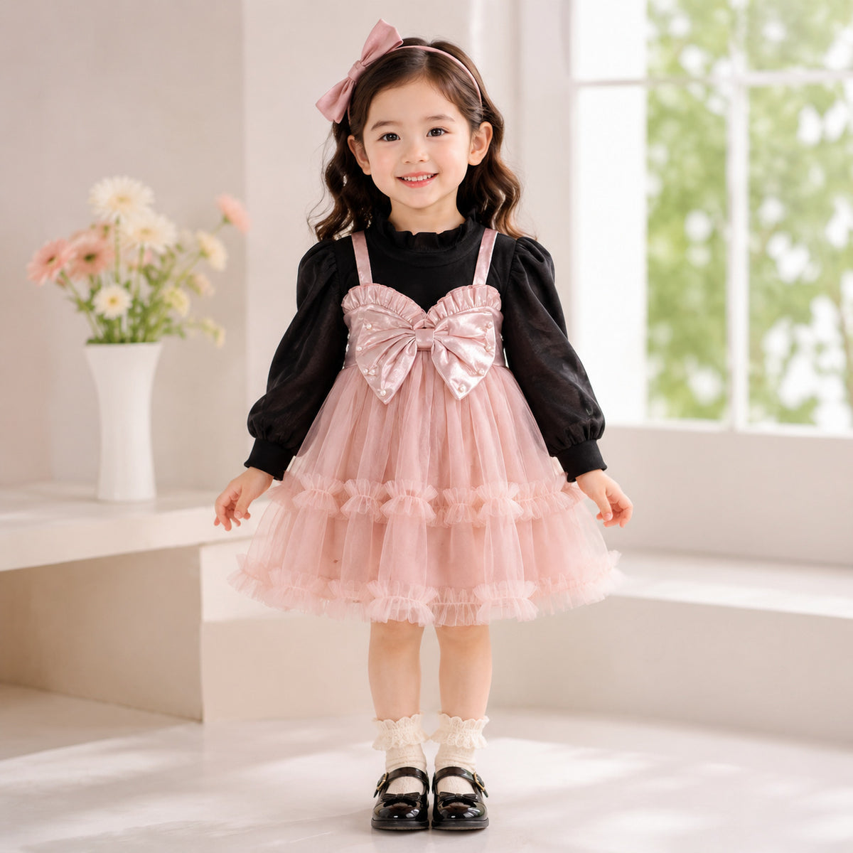 Black & Pink Satin Bow Tulle Frock – TYM-CXM-045