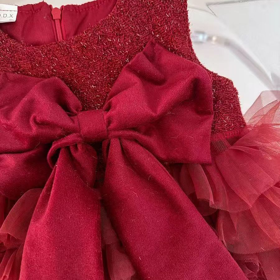Red Glitter Bow Tiered Tulle Frock – TYM-CXM-084