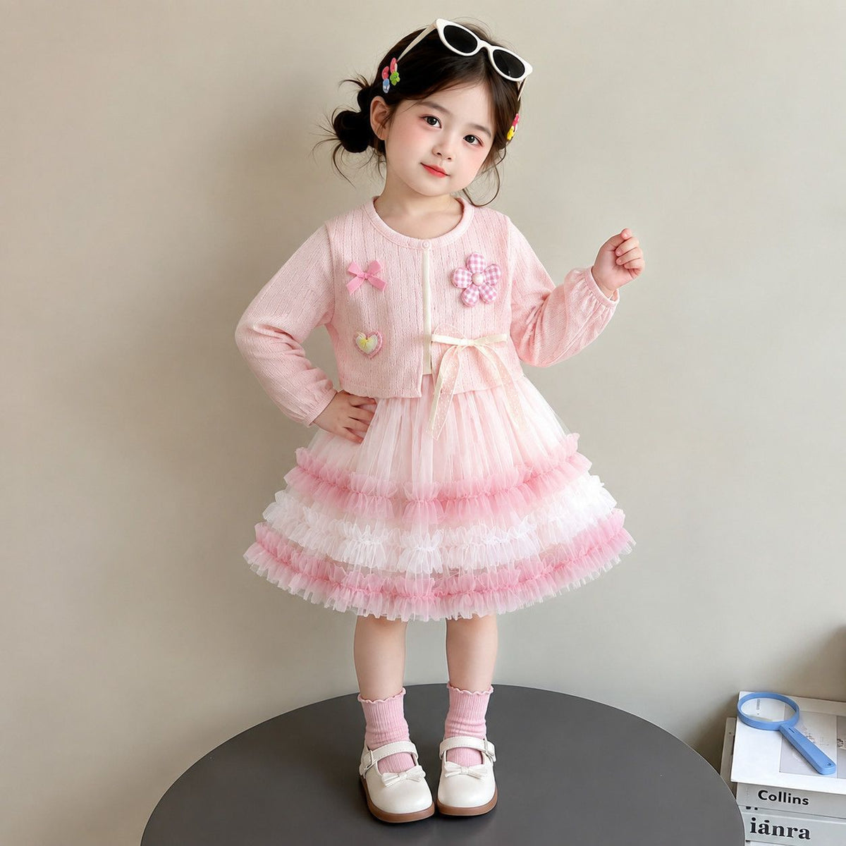 Pink Patch Cardigan Ruffle Tulle Frock – TYM-CXM-089