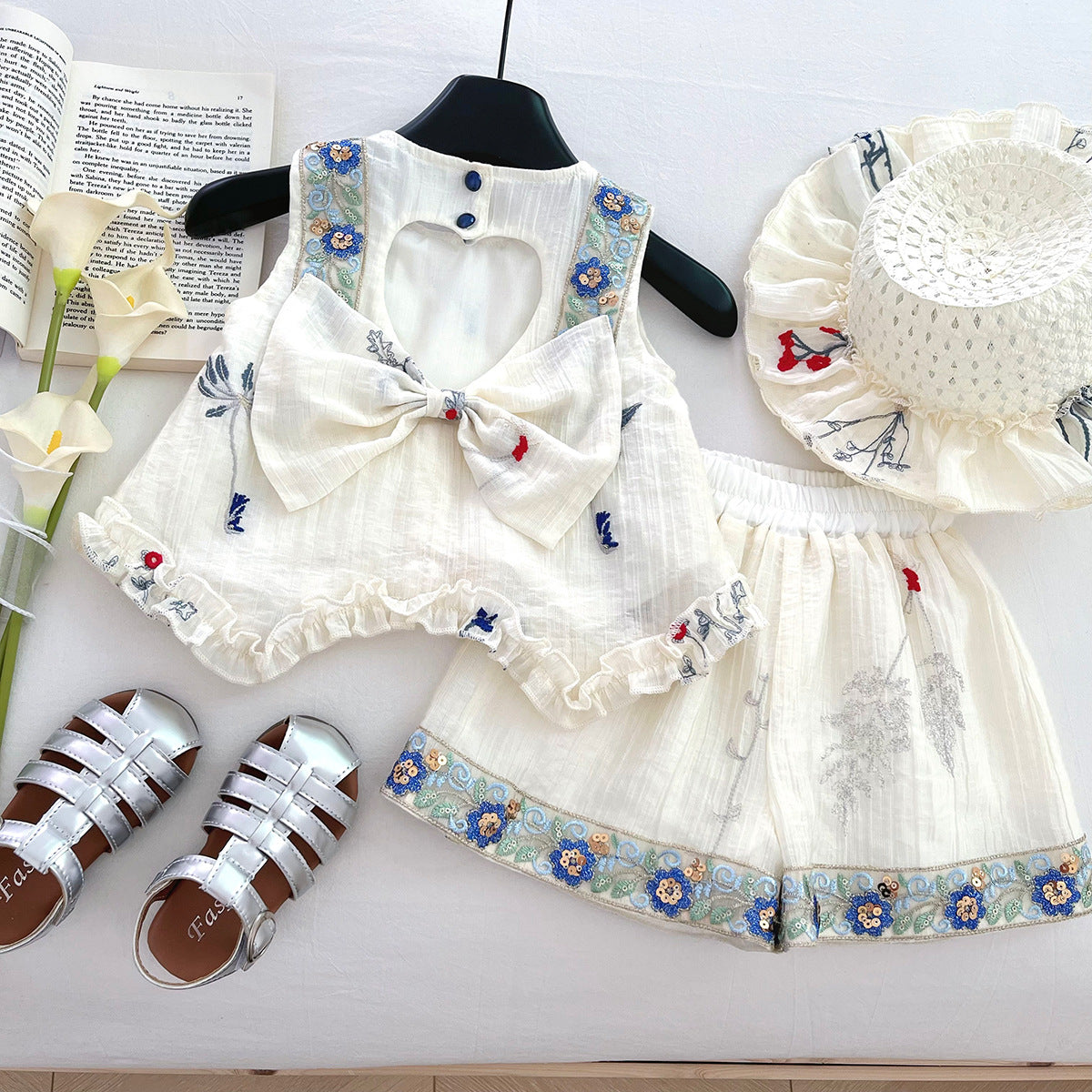 Cream Botanical Embroidered Shorts Set – TYM-WPB-002