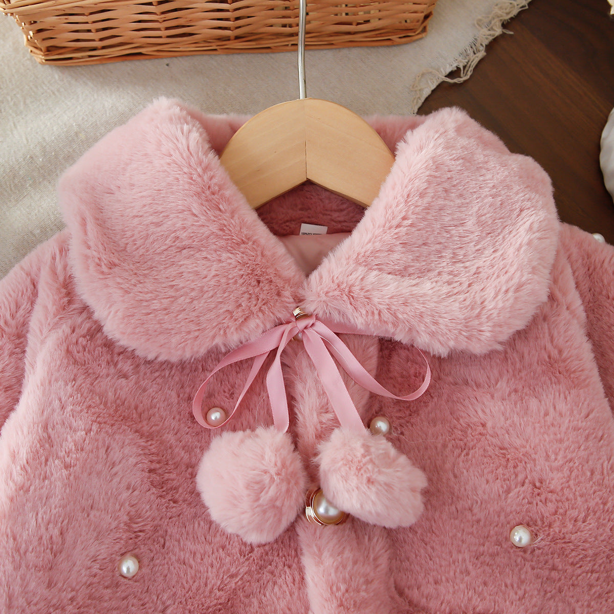 Dusty Pink Plush Pom-Pom Pearl Cape – TYM-WZX-056