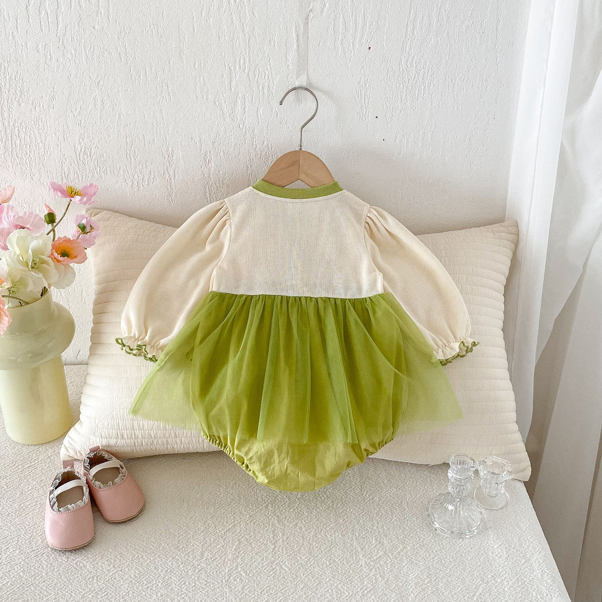 Green Flower Embroidered Tulle Romper – TYM-FCN-003