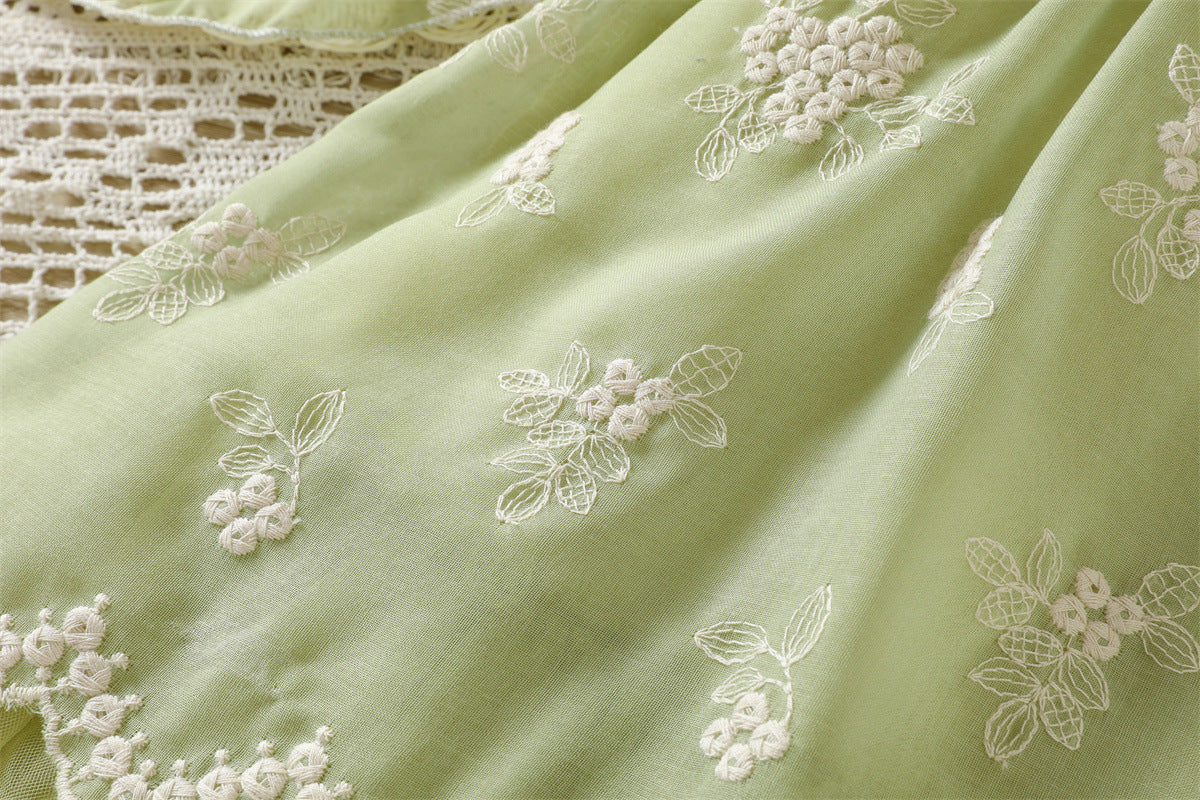 Sage Green Floral Embroidered Tulle Hem Sundress – TYM-WZX-030