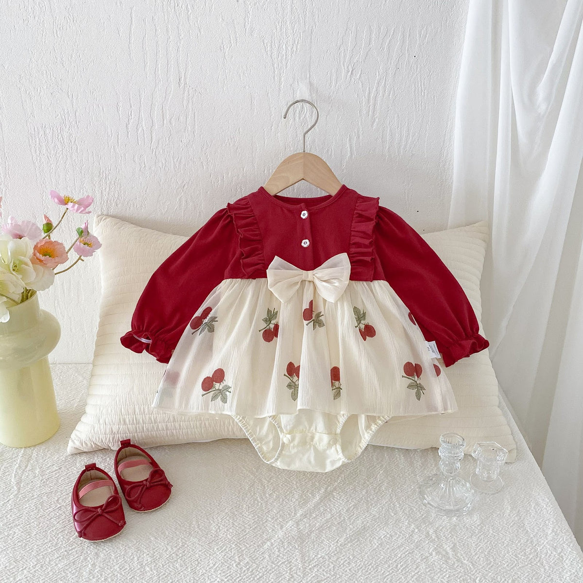 Red Cherry Print Bow Skirted Romper – TYM-FCN-015