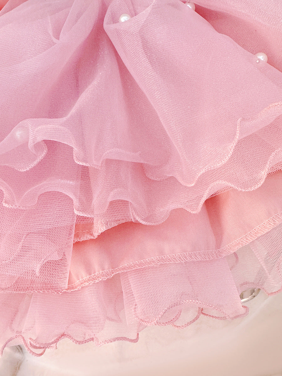 Pink Pearl Bow Tulle Frock – TYM-CXM-028