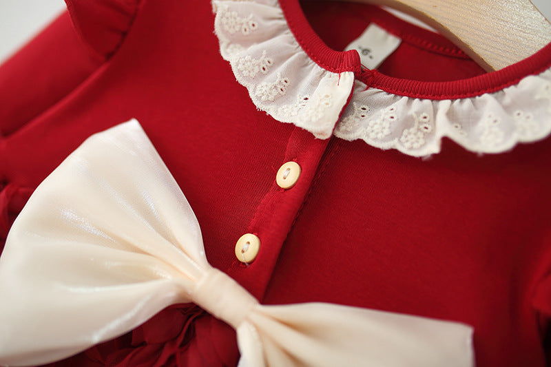 Red Lace Collar Rosette Bow Frock – TYM-WZX-068