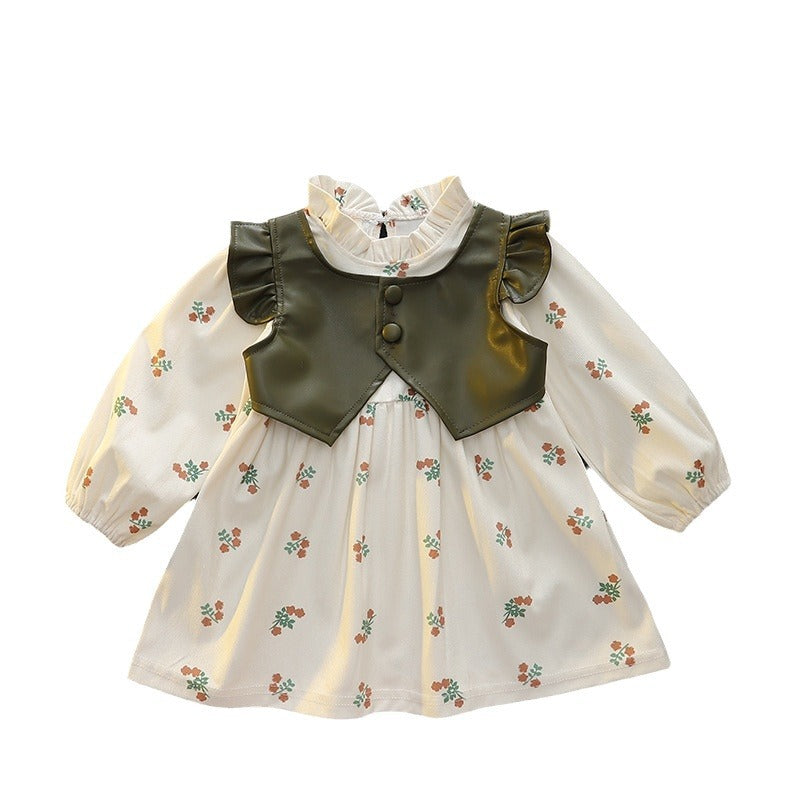 Olive Leather Vest & Floral Frock – TYM-CXM-087