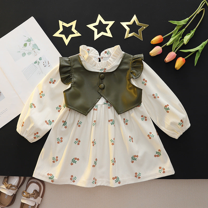 Olive Leather Vest & Floral Frock – TYM-CXM-087
