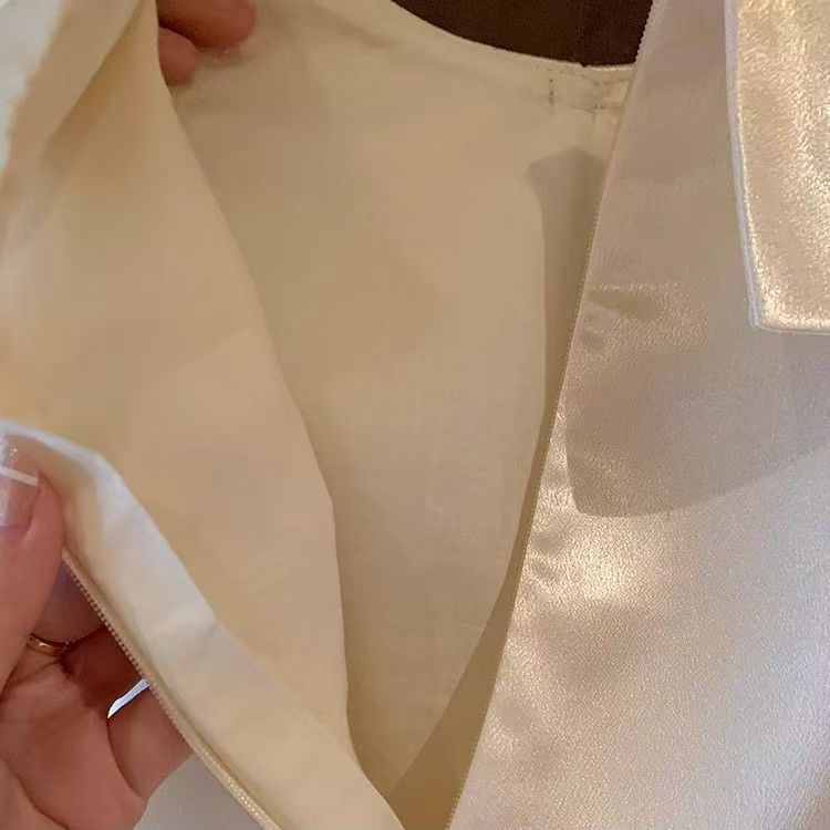 Ivory Satin Flower Collar Frock – TYM-CXM-008