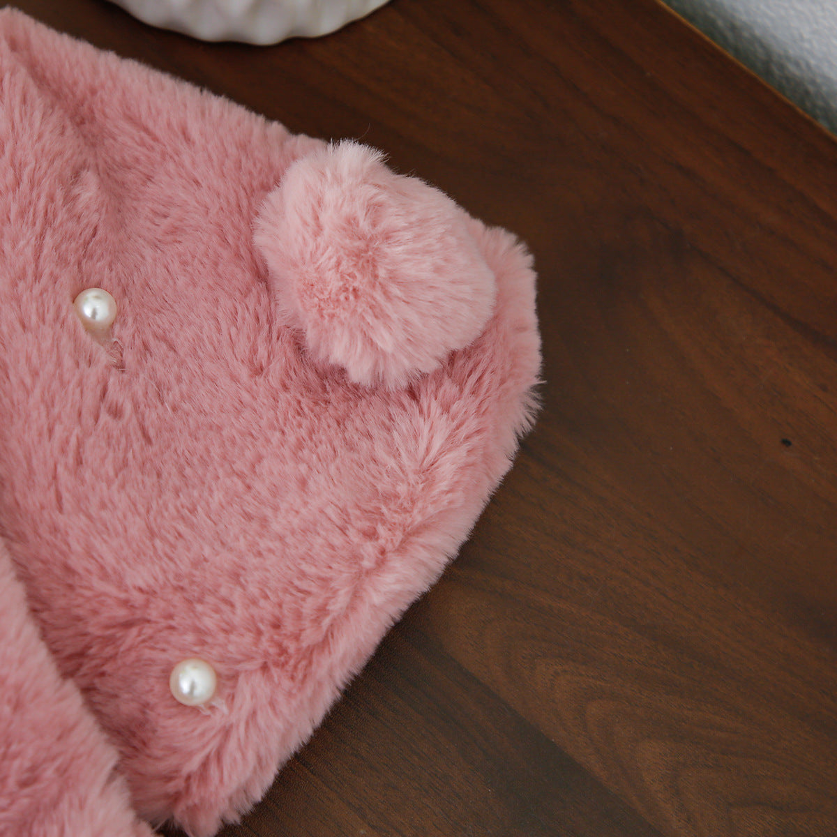 Dusty Pink Plush Pom-Pom Pearl Cape – TYM-WZX-056