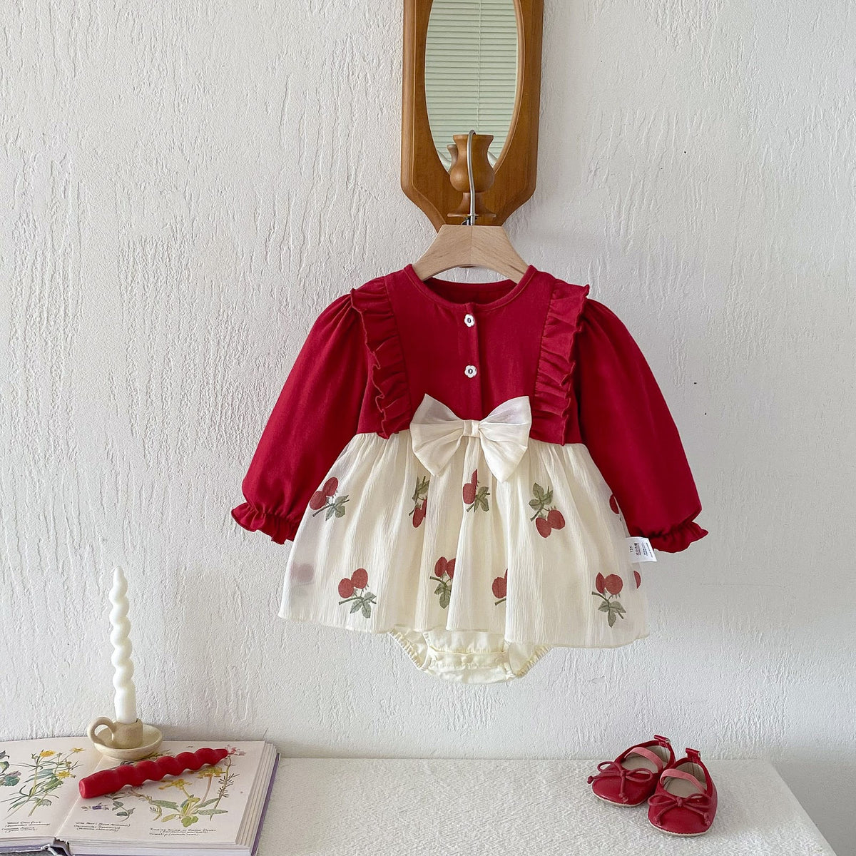 Red Cherry Print Bow Skirted Romper – TYM-FCN-015