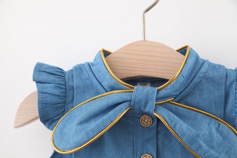 Blue Gold Piped Bow Collar Frock – TYM-WZX-038