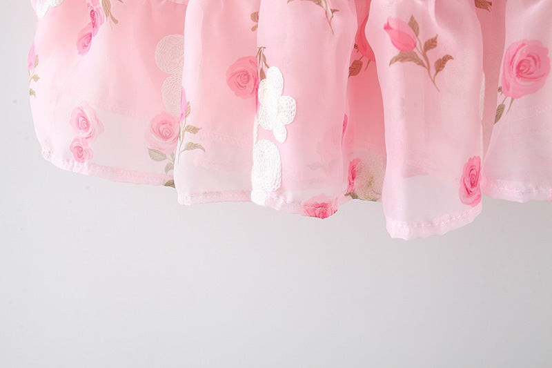 Pink Rose Print Smocked Sundress – TYM-WZX-015