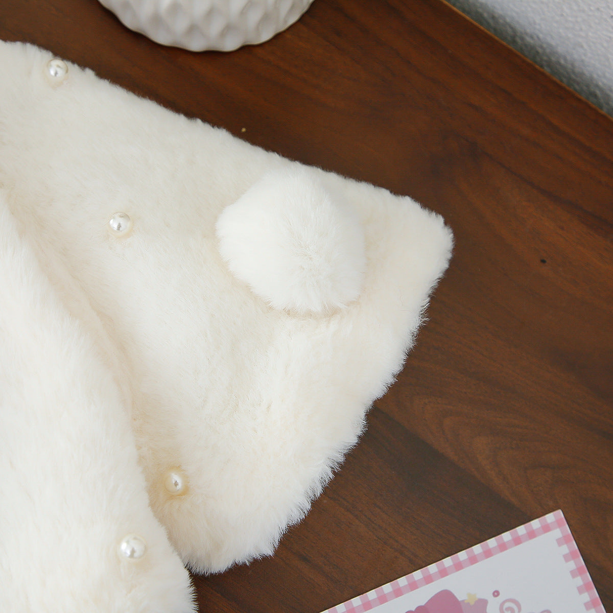 White Plush Pom-Pom Pearl Cape – TYM-WZX-057