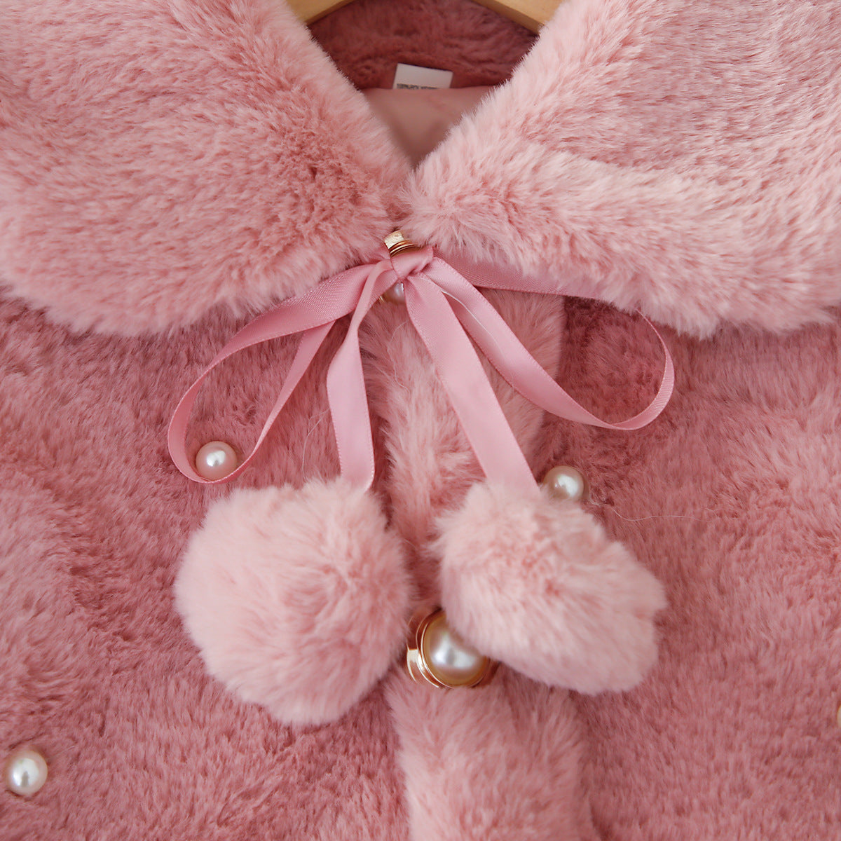Dusty Pink Plush Pom-Pom Pearl Cape – TYM-WZX-056