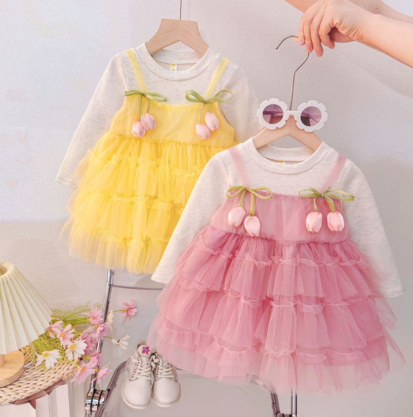 Pink Tulip Bow Tiered Tulle Frock – TYM-CXM-080