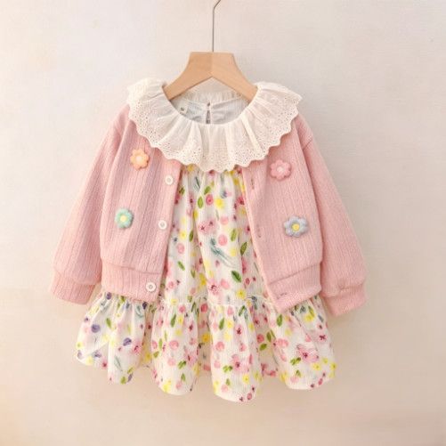 Pink Flower Cardigan & Floral Frock – TYM-CXM-043