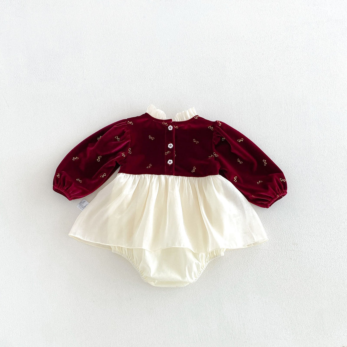 Wine Red Velvet Bow Print Skirted Romper – TYM-FCN-006