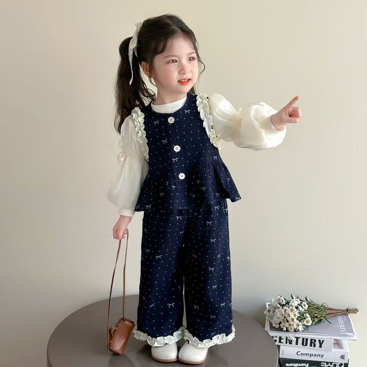 Navy Bow Print Vest & Pants Set – TYM-CXM-030