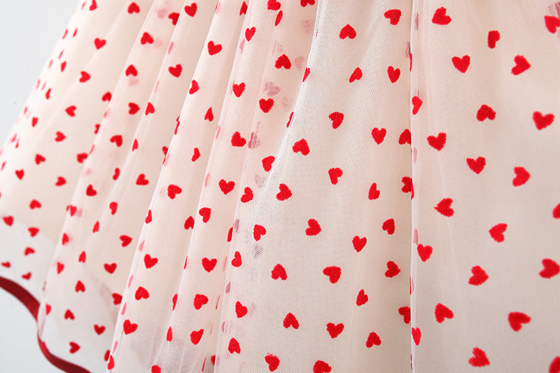Red Heart Print Net Flutter Frock – TYM-WZX-025