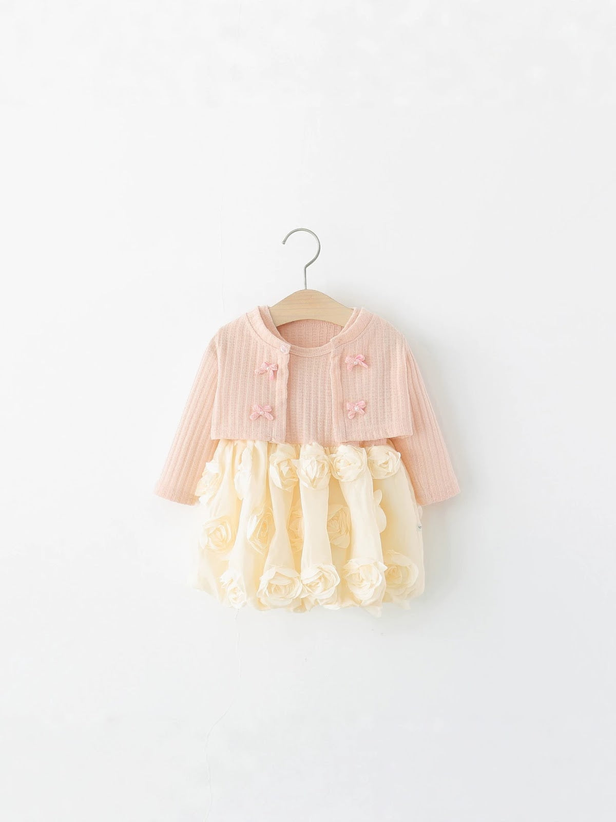 Peach Rosette Frock with Bow Cardigan Set – TYM-WZX-063