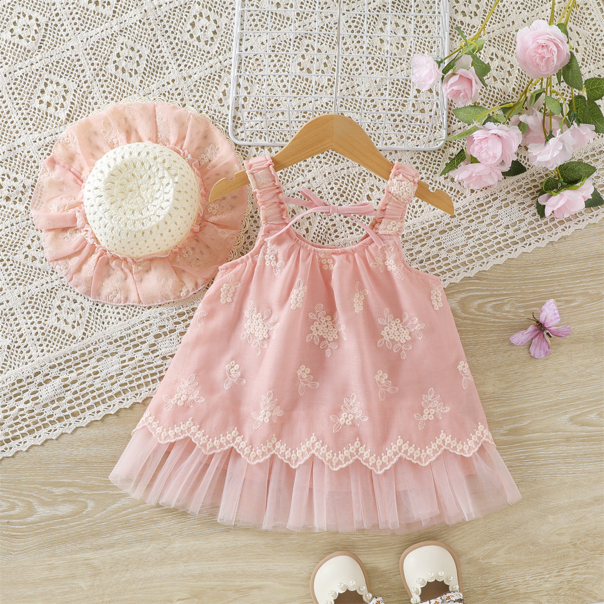 Pink Floral Embroidered Tulle Hem Sundress – TYM-WZX-029