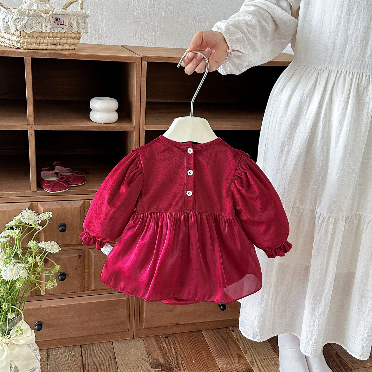 Wine Red Ruffle Bib Skirted Romper – TYM-FCN-008