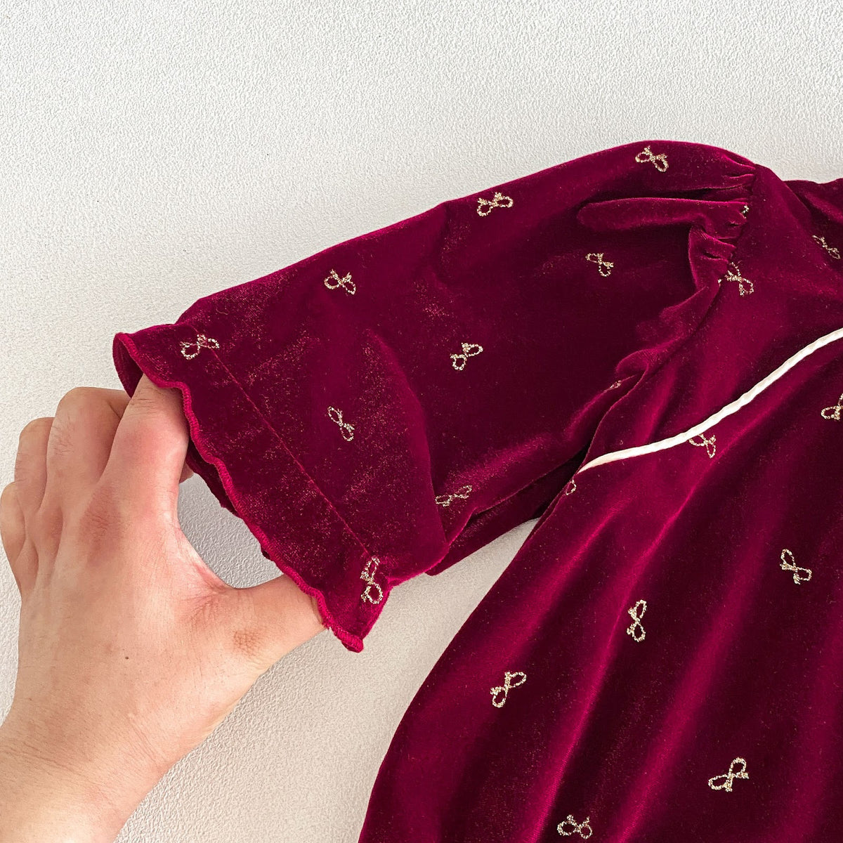Wine Red Velvet Mandarin Collar Bubble Romper – TYM-FCN-011