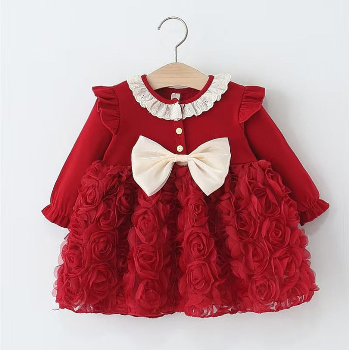 Red Lace Collar Rosette Bow Frock – TYM-WZX-068