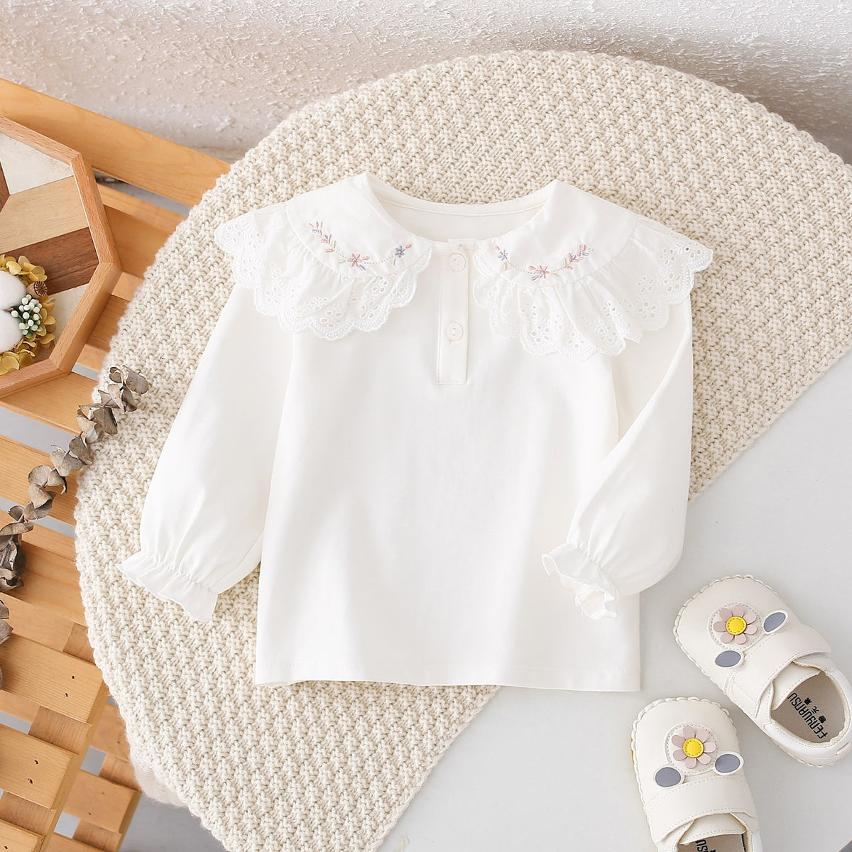 White Eyelet Collar Embroidered Top – TYM-FCN-019