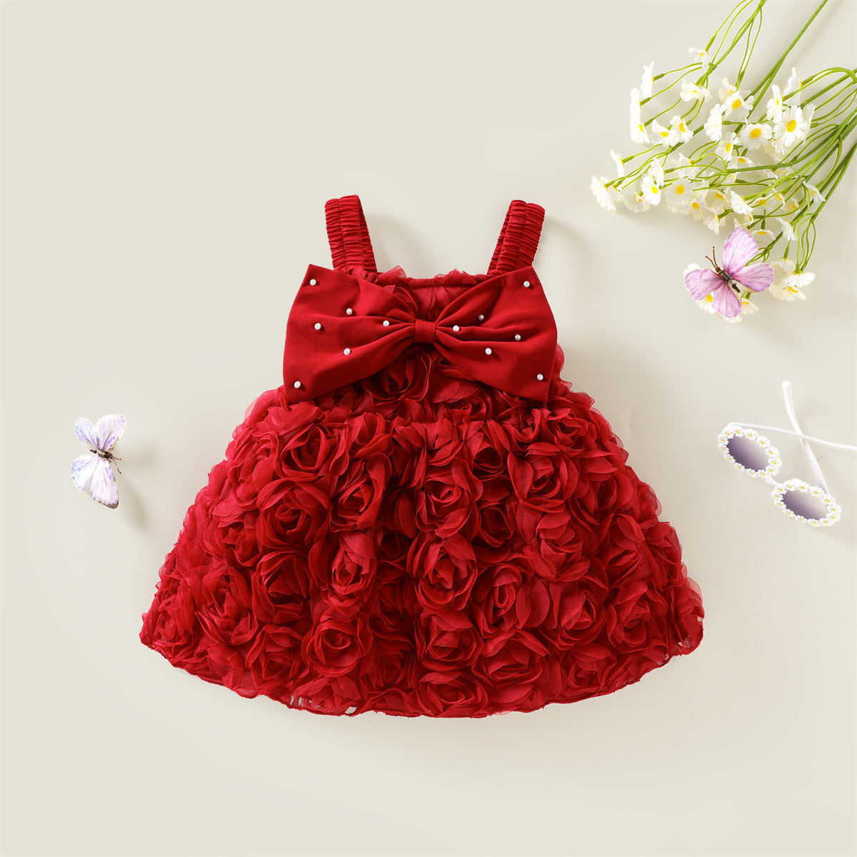 Red 3D Rosette Smocked Party Frock – TYM-WZX-033