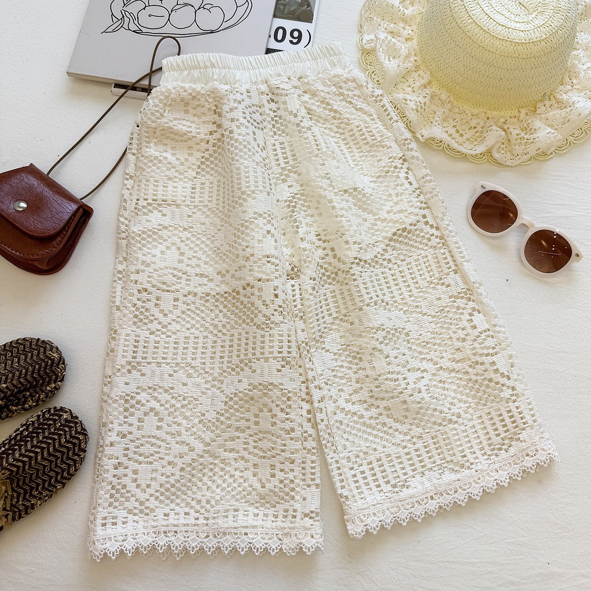 Cream Crochet Lace Top and Wide-Leg Pants Set – TYM-YWL-047