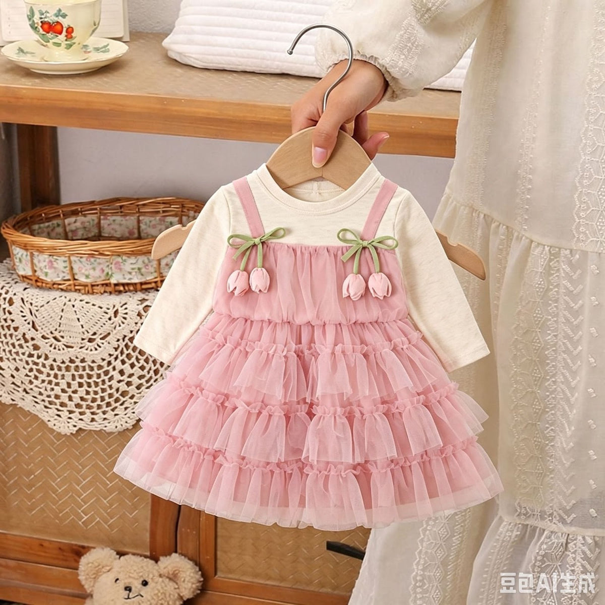 Pink Tulip Bow Tiered Tulle Frock – TYM-CXM-080