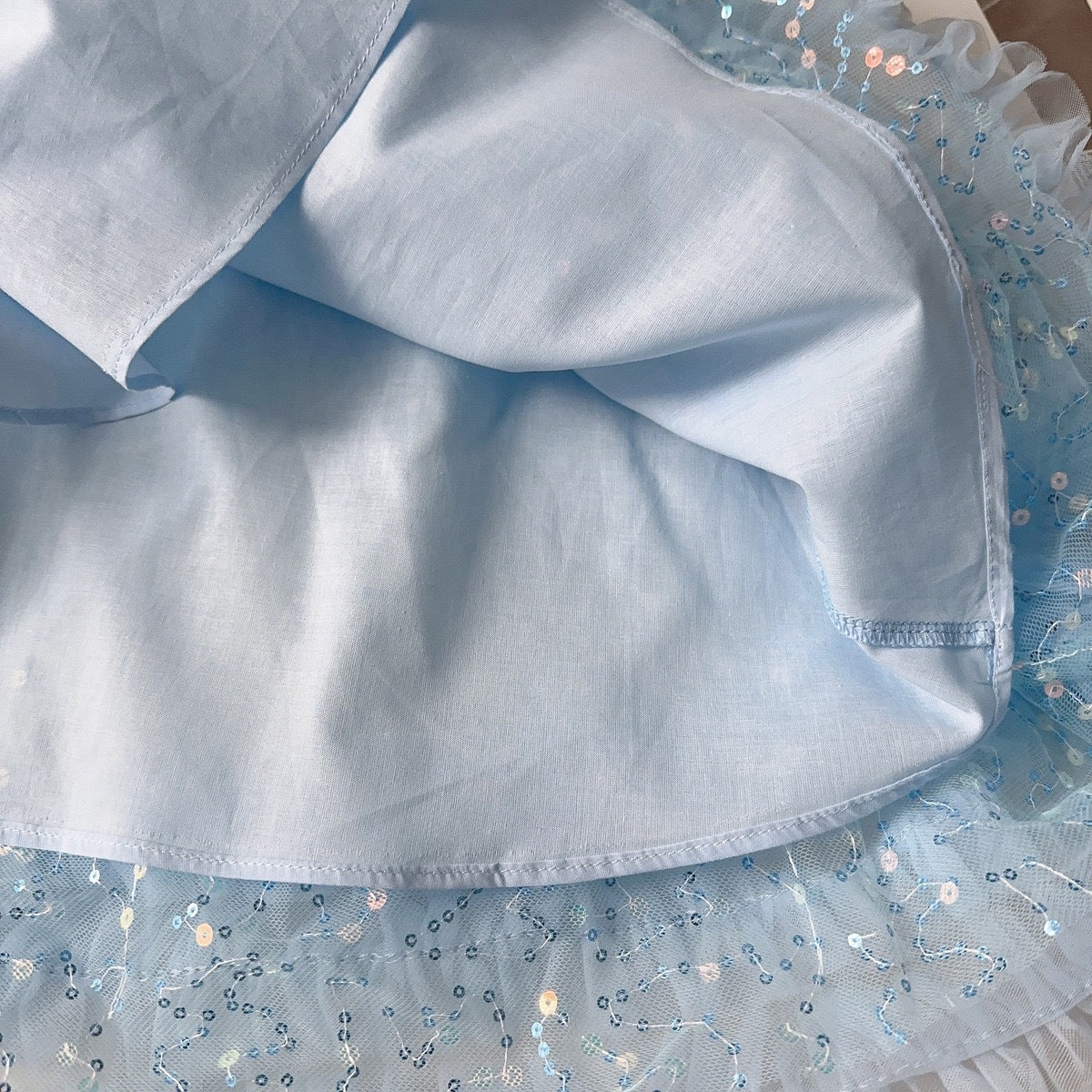 Sky Blue Sequin Tulle Ruffle Hem Sundress – TYM-YWL-036