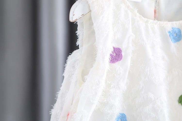 White Flower Appliqué Top and Blue Bubble Shorts Set – TYM-WTC-001