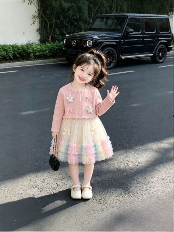 Pink Star Cardigan Rainbow Tulle Frock – TYM-CXM-047